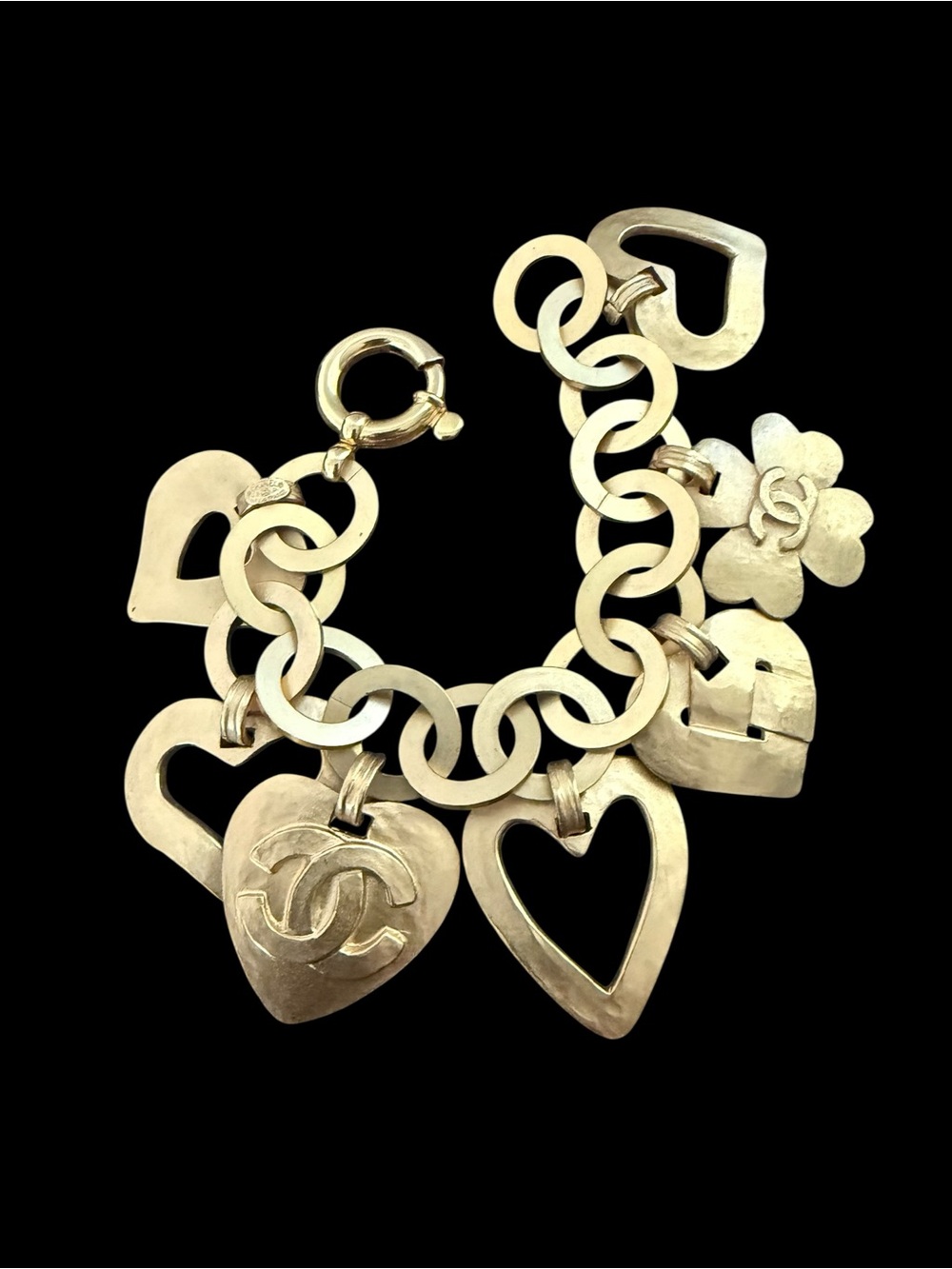 Chanel RARE 1995 Gold-Tone Heart Charm Bracelet